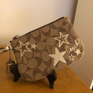 Coach Signature Khaki Gold Star Wristlet